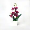 Orquídea Phalaenopsis artificial de 4 flores transfronteriza, bonsái cuadrado para interior, decoración creativa para el hogar, planta verde en maceta, adorno de flor artificial