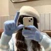 Luvas de Dedo Dividido Inverno Feminina Nova Quente Cor Sólida Fofa Ciclismo à Prova de Frio Toque de Lã Tela Sensível ao Toque Luvas Femininas Tricotadas