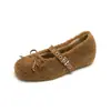 Waiwai Girl 350-1 Sapatos Peludos com Laço Aumento Interno de Altura Sapatos Planos de Algodão Mary Jane Sapatilhas para Mulheres