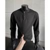 Estilo Old Money Otoño Nuevo Cuello Henry Manga Larga Camiseta Básica Sudadera de Otoño Talla Grande Holgada Casual Top