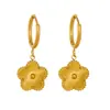 Brincos de Flor de Aço Titânio e Trevo de Quatro Folhas, Elegantes e Únicos, para Mulheres; Brincos Dourados Estilosos e Modernos que Não Desbotam; Joias de Luxo Leve