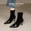 Botines Nuevos de Otoño con Cremallera Trasera, Punta Fina, Tacón de Aguja Alto, Versátiles, Adelgazantes, de Piel Genuina, para Mujeres Delgadas