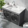 Combinación de gabinete integrado para balcón de aluminio tipo panal con lavadora doble y máquinas lavadoras-secadoras dobles, lavabo grande de piedra de cuarzo de superficie plana