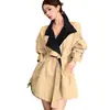 Gabardina chic transfronteriza con bloques de color, solapa y cierre de corbata para mujer, otoño, entallada a la cintura, corte holgado, abrigo elegante de alta gama, moderno