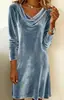 Vestido de Terciopelo de Venta Caliente Transfronterizo 2026 para Mujer, Otoño e Invierno, Elegante Cuello Drapeado, Corte Ajustado, Favorecedor, Elegante Vestido de Terciopelo de Longitud Media