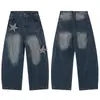 Jeans Americanos Retro con Parche de Estrella Holgados de Pierna Ancha Cimitarra Verano Nuevo Lavado Desgastado Marca Trendy Pantalones Largos