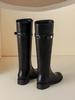 Botas Únicas de Tacón Grueso Hasta la Rodilla para Mujer, Nuevo Estilo Coreano 2026 Botas de Montar de Caña Alta con Hebilla Dorada Pequeña, Botas de Cuero para Mujer