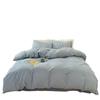 Juego de cama de algodón lavado a cuadros de estilo no impreso, juego de cama de cuatro piezas, sábana de algodón, funda de edredón, gorro de cama, juego de tres piezas para dormitorio de estudiantes