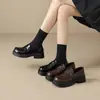 Mocasines para mujer, de suela gruesa, marrones, adecuados para combinar con faldas en primavera y otoño, estilo uniforme JK, zapatos pequeños de piel, estilo británico, Mary Jane planos preppy