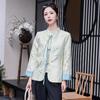 Leche de papaya primavera nueva moda retro elegante estilo chino nuevo chino jacquard flor de hoja de bambú dorada abrigo corto