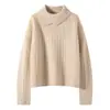 Outono e Inverno Novo Macio Grudante Amigo da Pele Gola Larga Malha Canelada Cashmere Feminino Solto Suéter de Tricô Camada Base Top Suéter