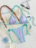 2026 Nuevo Traje de Baño de Comercio Exterior Europeo y Americano Estampado a Cuadros Halter con Lazo Bikini de Dos Piezas para Mujer Traje de Baño Amazon