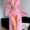 Comercio Exterior Transfronterizo Lencería Sexy, Conjunto de Moda con Estampado de Rosas en Malla Sexy, Bata Nueva de Otoño e Invierno para Mujer