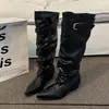 Botas de Punta con Hebilla Plisadas Apiladas para Mujer Otoño/Invierno 2026 Nuevas Botas Largas de Tacón Grueso Botas de Moda Adelgazantes