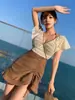 Traje de baño de una pieza para mujer, modelo nuevo 2026, estilo japonés y coreano, bikini de punto patchwork estilo Ins, comercio exterior transfronterizo, traje de baño, al por mayor en stock