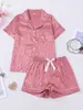 Pijama Feminino Popular de Comércio Exterior Transfronteiriço, Estilo Cardigan de Alta Qualidade Que Pode Ser Usado Fora de Casa, Conjunto de Pijama de Seda Gelada de Manga Curta Europeu e Americano Atacado