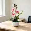 Vaso de onda d'água 3 flores Orquídea Phalaenopsis bonsai, nova planta artificial em vaso com toque realista, flores artificiais para decoração de mesa de sala de estar