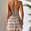 Vestido sin espalda a rayas transfronterizo europeo y americano para vacaciones, bikini sexy de verano para mujer, traje de baño a rayas de moda