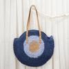 Atacado do Fabricante Novo 2026 Bolsa Redonda de Palha Retrô com Costura em Cor Contrastante, Bolsa de Praia de Grande Capacidade, Bolsa Feminina Estilo Férias