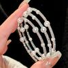 Pulseira de pérolas em volta multicamadas feminina anel com pigmento prateado pulseira sub-pulseira luxo leve nicho pulseira de zircônia joia elástica