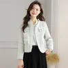 Outono Antecipado de 2026 Novo Elegante Francês Estilo Curto Jaqueta de Tweed Top Jaqueta Boucle de Cintura Alta Top