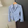 Diseño talla grande cintura irregular camisa a rayas ajustada para mujer 2024 nueva elegante con solapa manga larga