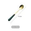 Al por mayor personalizado Creativo Escandinavo Cerámica Acero Inoxidable Cuchillo y Tenedor Cuchara de Café Verde Oscuro Tenedor de Frutas Tenedor y Cuchillo para Bistec Cuchara