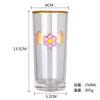 Taza de Vidrio Personalizada por el Fabricante con Parche Metálico y Letras Arcoíris, Taza de Agua Decorativa Metálica 3D con Borde Dorado, Vaso para Jugo