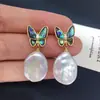 Aretes Cuadrados de Concha Marina Mariposa Perla Barroca Pendientes de Perla de Gama Alta para Mujer Venta al por Mayor Dropshipping Transmisión en Vivo