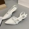 2025 Nuevo Diseño Francés Charol Punta Fina Boca Baja Hebilla de Cinturón Tacones Altos Suela Suave Zapatos de Tacón de Aguja para Mujer