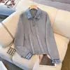 Suéter elegante com gola xadrez em tricô para mulheres, suéter com gola semiaberta para outono e inverno