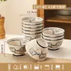 Conjunto de Tigela e Prato Cartoon Estilo Japonês, Cerâmica Colorida sob Esmalte, Utensílios de Mesa Domésticos, Tigelas, Pratos, Tigelas de Arroz, Tigelas de Sopa, Tigelas para Macarrão Instantâneo, Pratos de Jantar