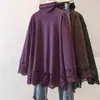 Blusa Patchwork de Renda Térmica Plus Size com Gola Alta e Manga Longa para Mulheres, Novo Estilo Outono e Inverno, Modelagem Solta, Emagrecimento, Cobre a Barriga, Camiseta Base para Usar por Baixo