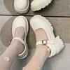 Zapatos de cuero JK japoneses para mujer, blancos, de suela gruesa, para aumentar la altura, suaves, estilo Mary Jane para chica, zapatos de una sola capa con tacón grueso y punta redonda, primavera y verano 2023