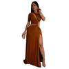 K10805 Moda Europea y Americana Transfronteriza de Amazon Vestido Largo Irregular Sexy que Muestra la Cintura Vestido de Color Sólido de Manga Corta