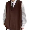 Chaleco de Lana Marrón con Cuello en V para Primavera y Otoño para Hombre Marca Trendy Ins Suelto Casual Sin Mangas Tejido Estilo Coreano Tejido Trendy