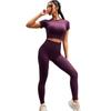 Conjunto Esportivo de Yoga de Cor Sólida Popular da Amazon, Roupa Fitness, Conjunto de Roupa de Yoga, Conjunto de Duas Peças Justo de Manga Curta