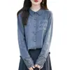 Nuevo cárdigan tejido a crochet hecho a mano de otoño e invierno para mujer, elegante cuello POLO, chaqueta de bolsillo calada