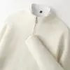 Suéter de punto liso para hombre con cuello alto y cremallera, 100% lana, color liso, nuevo 2025, cálido, manga larga, básico, venta al por mayor transfronteriza
