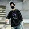 Camiseta casual de manga longa estilo coreano para meninos, 100% algodão, coleção primavera/outono 2026, gola redonda, corte solto, moderna