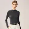 Suéter de punto fino 100% lana para mujer, lavable a máquina, cuello semi-alto, corte ajustado, simple y versátil, elegante capa base de punto