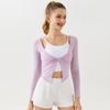 Top de manga larga para mujer para fitness con diseño retorcido, fácil de poner y quitar, adecuado para actividades al aire libre, adelgazante, disimula, secado rápido, ropa de yoga, se puede usar en el exterior