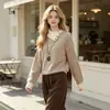 Nuevo Suéter de Bloques de Color con Cuello Estilo Perezoso Otoño/Invierno Europeo y Americano para Mujer, Suéter de Punto Versátil, Top Básico Adelgazante
