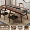 Juego de mesa y sillas para apartamentos pequeños, moderno minimalista, restaurante de comida rápida casual, uso comercial, sillas de cuerno de vaca de cuero, combinación de mesa rectangular