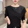 Camiseta de Manga Larga Patchwork de Encaje Versátil de Moda a la Moda Personalizada 2026 Otoño Nuevo Cuello Redondo Holgada Pura