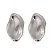 Estilo Mismo de Guan Xiaotong Metal Luminoso Hoja Única Bote Plano Pliegues Irregulares Cóncavos-Convexos Pendientes Únicos Joyería de Oreja de Lujo Ligero Pendientes