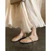 Zapatos de Malla Color Albaricoque Estilo Francés para Té de Leche, Adornados con Pedrería, de Uso Rudo, Mary Janes Planos de Ballet para Mujer, Sandalias Planas para Mujer, Verano