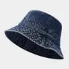 Chapéu de Pescador Jeans Lavado Retrô Cor Sólida Desgastada Versátil Chapéu Balde para Homens e Mulheres Casual ao Ar Livre Caminhada Proteção Solar Chapéu Bacia