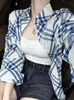 Camisa suelta a rayas azules estilo novio para mujer 2026 Nueva Llegada Primavera y Otoño Cárdigan Solapa Top Camisa Delgada