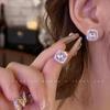 Pendientes de Aro con Forma de Lazo Microincrustados de Circonita de Venta Caliente Coreanos 2026 para Mujer, Aguja de Plata S925, Pendientes de Perla de Botón de Gama Alta de Nicho